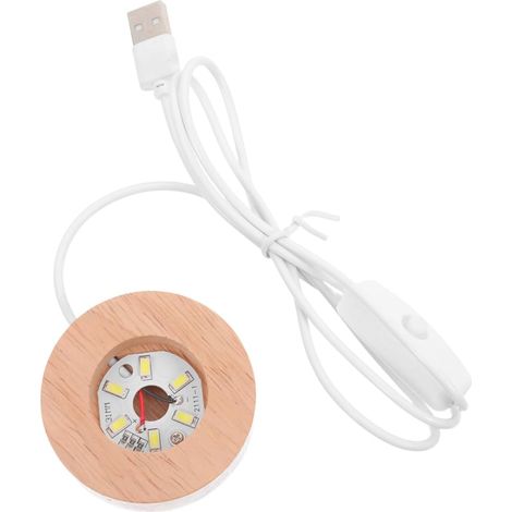 Socle Lumineux Led En Bois De Caoutchouc 6 Cm Éclairage Blanc Pour Affichage De Boule De Cristal, Base Légère Compacte Usb Pour Lampe De Table Et Support d 39 Art En Verre DéCoration Maison