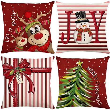(4 Stück) Weihnachtskissenbezüge 45 x 45 cm, dekorative Sofakissenbezüge, Weihnachtsdekoration für Sofas, Wohnzimmer, Schlafzimmer und Bett (1/4)