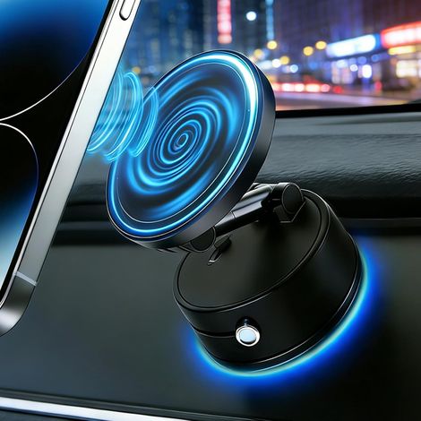 Support Telephone Voiture Magnétique Support Telephone Holder Mount Stand Ventouse sous Vide Ultra Puissante Rotatif à 360 Porte Aimanté Pliable Réglable pour iPhone et Tous Les Téléphones