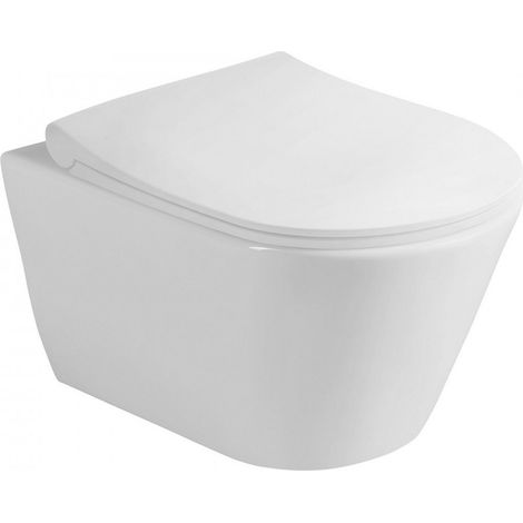 Cuvette suspendue sans bride AVVARIMLESS – Abattant frein de chute slim – Céramique blanche – Fixations invisibles – Dimensions 53 x 36 cm (1/5)