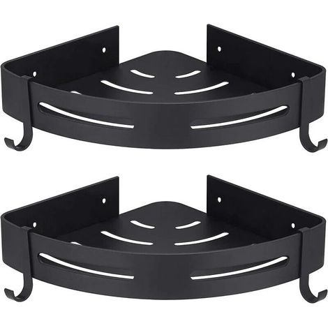 CCYKXA Eck-Duschablage ohne Bohren mit Haken, schwarz, Badezimmeraufbewahrung, Badezimmerzubehör, Seifenschale, Duschhalter ohne Bohren, 2er-Pack