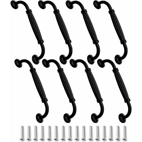 HOP SPACING 128 mm Poignées d'armoires noires 8 PCS Poignées de tiroir Noir poignées de porte Poignée d'arc de porte pour armoire tiroir armoire de cuisine meubles de chambre à coucher (1/5)