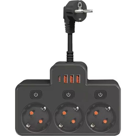 ORION91oficial® - Base POWER Negro 7 en 1  Interruptores Independientes  3 salidas de CA  3 USB A  1 USB C  Carga Rápida - spaziOrion91 - Unidad (1/5)