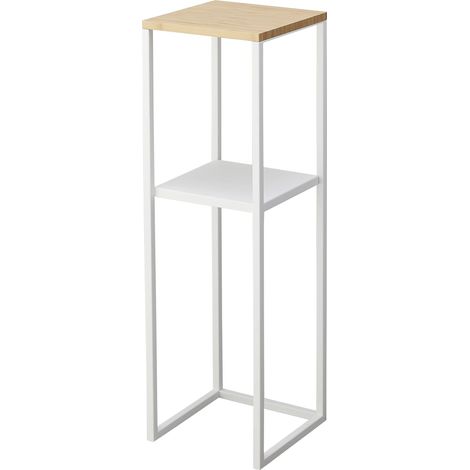 Yamazaki 5983 TOWER 2Tiered Shelf with Wooden Top, white, Steel/Bamboo, 25 x 25 x 80 cm (1/5)