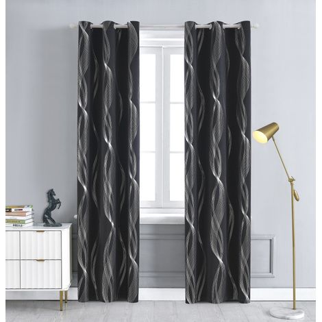 Rideaux occultants argentés à motifs ondulés, pour salon, isolation thermique, adaptés à la chambre et au salon (2 pièces, 100 x 250 cm).