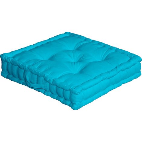 Coussin de Sol 50x50x10 cm SWIMCOOL 100% coton coloris TURQUOISE