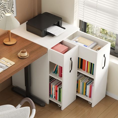 Mueble de almacenaje con ruedas 52 x 50 x 75 cm blanco en tablero de partículas HAVRYA (1/5)