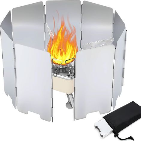Pare Vent Rechaud Pliable 9/10 Lams, Paravent Camping Gaz, Paravent Camping pour Rechaud Camping Gaz, Rechaud Gaz Bivouac, Réchauds de Camping, Camping Accessoires, pour Pique-niques (1/5)