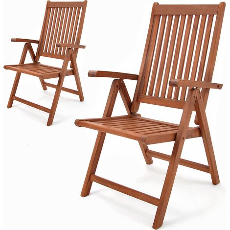 Casaria Set of 2 Garden Chairs FSC®-certified Eucalyptus Wood Foldable High-back Furniture