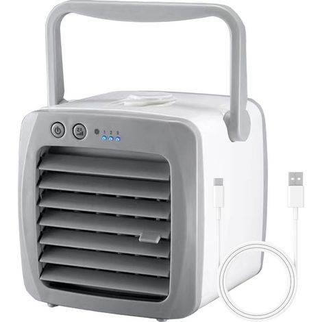 Climatiseur portable, refroidisseur d'air par évaporation et humidificateur, 3 vitesses réglables, alimenté par USB, réservoir d'eau jusqu'à 5 heures d'utilisation continue, climatiseur de pièce porta (1/5)