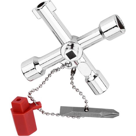 Clé en croix universelle multifonctionnelle 4 voies avec embout, en alliage de zinc, pour plombiers et électriciens (1/5)