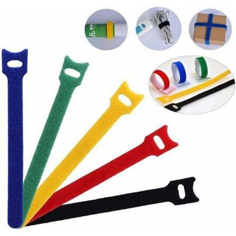 Attache De Câble - 1 2x15 Cm - Polyester Nylon - Réutilisable Velcro - 100 Pièces - 5 Couleurs (1/4)