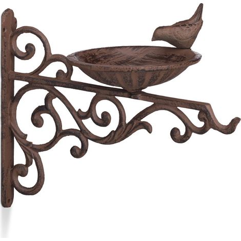 Mangeoire à oiseaux en fonte – équerre murale décorative – Dimensions HxLxP : 24x28x14 cm – Résistante aux intempéries, antirouille (1/5)