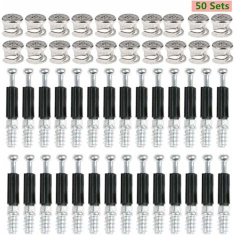 50 paires de raccords à came Ø15 mm pour panneaux de meubles et d'armoires — Connecteurs dissimulés — Adaptés aux meubles de cuisine, placards et penderies en bois (40 mm) (1/5)