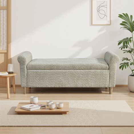 Pouf de rangement ottoman, repose-pieds rembourré en tissu avec couvercle relevable, tabouret compact de style scandinave pour salon ou chambre (1/5)