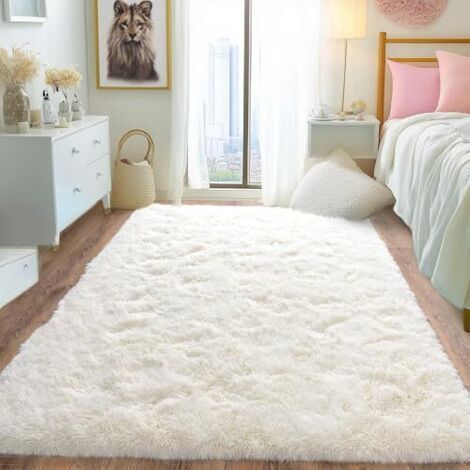 Tapis à poils longs pour salon, 120 x 160 cm, crème, moelleux et doux, tapis pour chambre, tapis shaggy moderne, tapis de chevet, tapis antidérapant à poils longs pour chambre d'enfan (1/5)