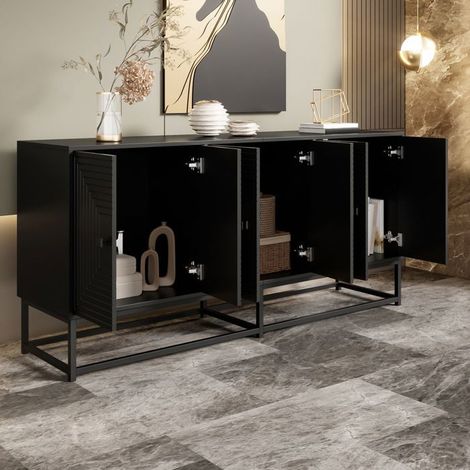 Buffet grand rangement Bahut 3 portes doubles finition mate coloris noir organisation pratique (1/5)