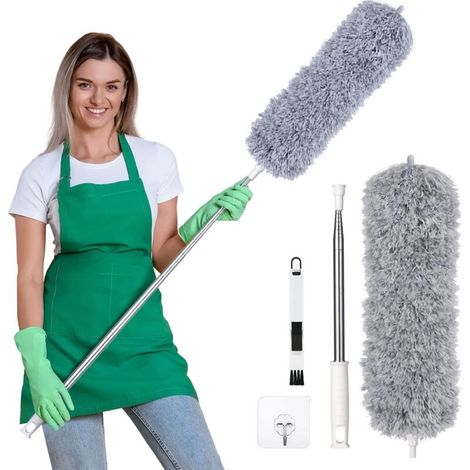 Plumeau Poussière,Plumeau Télescopique,Plumeau Microfibre avec Poignée en Acier Inoxydable,Plumeau Lavable Parfait pour Éliminer la Poussière chez Vous ou dans Votre Voiture，280cm--TRIMEC (1/5)