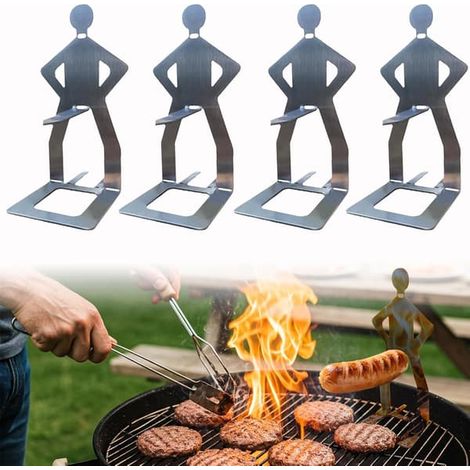 Ensemble de 4 accessoires de barbecue amusants : support à saucisses, grille de barbecue portable en acier inoxydable (1/5)