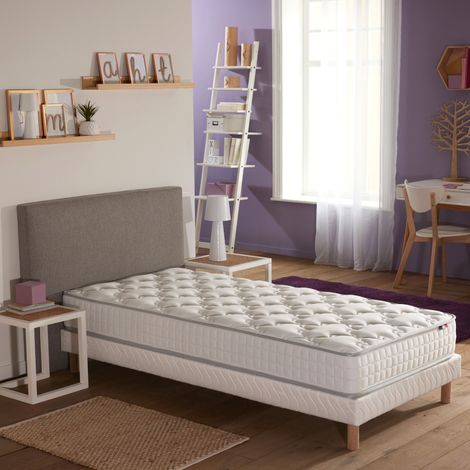 Pack ensemble matelas ressorts ASTRE sommier couette et oreillers 90 x 190 Sommier Blanc (1/5)