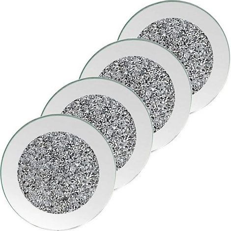 Posavasos de pan de plata, efecto espejo de diamante roto, juego de 4 (10 x 10 cm, redondos) (1/5)