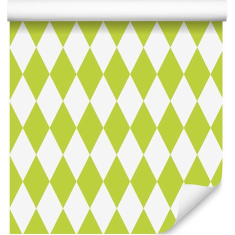 Carta da parati Arlecchino con diamanti, verde lime, bianco e crema, 50x1000 cm (1/5)