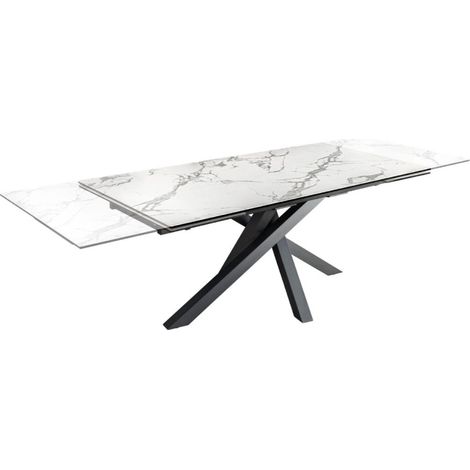 Table de salle à manger extensible PETRANO 180-220-260 cm – Céramique effet marbre blanc et métal noir (1/5)