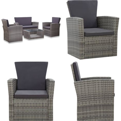 4-tlg. Garten-Lounge-Set mit Kissen Poly Rattan Grau - Gartengeräte - Gartenmöbeln - Lounge-Set - Esstisch - Gartenbank - Home & Living (1/5)