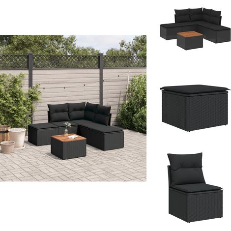 6-tlg. Garten-Sofagarnitur mit Kissen Schwarz Poly Rattan - Gartenmöbel Set - Esszimmergarnitur Outdoor - Lounge Möbel - Rattan Gartenset - Balkonmöbel (1/5)