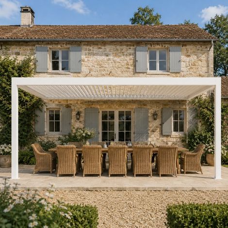 Pergola Bioclimatique Aluminium Adossée Blanc 5x3,5 Manuelle S ORIAL France (1/5)