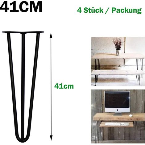 Schwerlast 16 Zoll Schwarz Möbelfüße, 4er Set, Hairpin Legs Austauschbare Tisch &Schrank Beine Haarnadelbeine Tischgestell, mit Bodenschoner und Schrauben