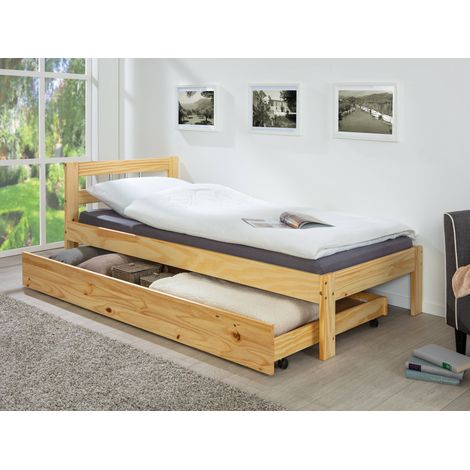Dmora – Tiroir coulissant avec roulettes pour lit en pin massif – Dimensions 199 x 94 x 22 cm – Rangement optimisé sous le lit (1/5)