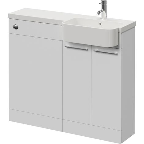 Napoli 250 Gloss White 1000mm 2 Door Vanity Unit Toilet Suite with Right Hand Round Rico Semi Recessed Basin - 1000mm - Chrome 160mm HandleWithout Kingston Toilet Pan