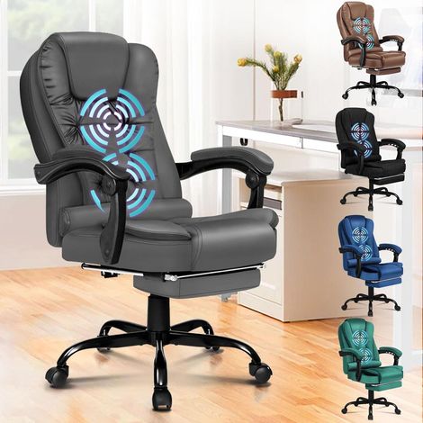Ergonomischer Bürostuhl mit Massagefunktion, Fußstütze und 150° Neigung, Chefsessel Grau (1/5)