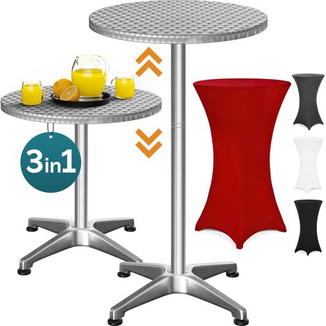 CASARIA® 2in1 Stehtisch mit Husse Höhenverstellbar 70 cm / 115 cm Hoch Aluminium Rund Ø60cm Wetterfest Outdoor Garten Bistro Biertisch Bartisch Party Rot