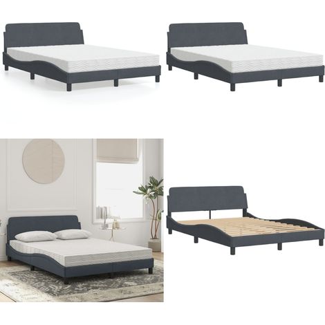 Bett mit Matratze Dunkelgrau 140x200 cm Samt - Samtsofa - Doppelbett - Boxspringbett - Bettenrahmen - Liegekomfort - Home & Living (1/5)