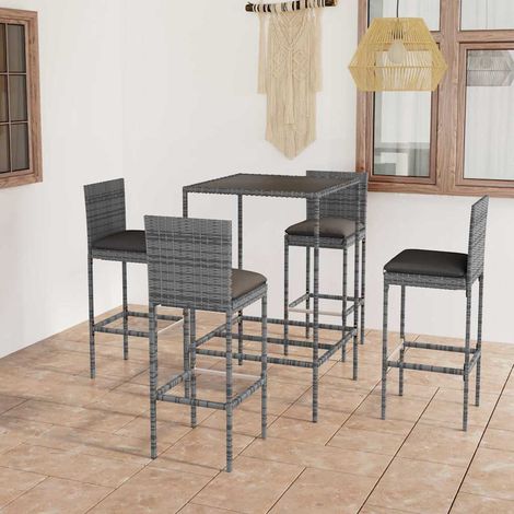 vidaXL Mesa y taburetes altos jardín 5 piezas ratán sintético gris (1/4)