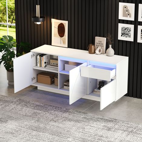 Sideboard 140x40x60cm mit per App steuerbarer LED-Beleuchtung, MDF, weiß