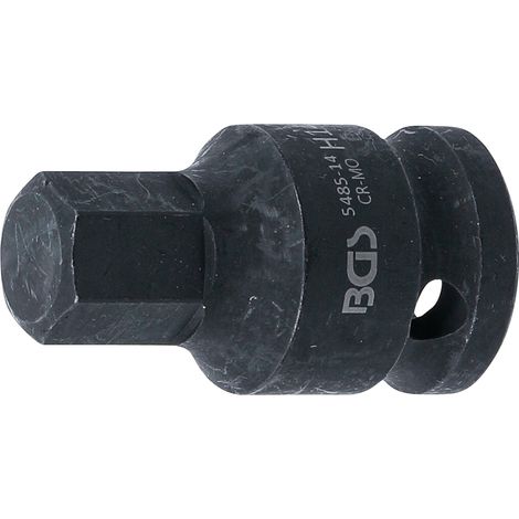 Punta de vaso de impacto  longitud 42 mm  entrada 12,5 mm (1/2")  hexágono interior 14 mm (1/3)