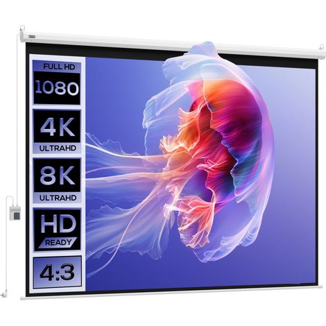 Écran de projection motorisé 84 pouces 4:3, rétractable électrique 4K HD pour vidéoprojecteur, home cinéma et TV, fixation murale ou plafond, avec panneau de contrôle et télécommande. (1/5)