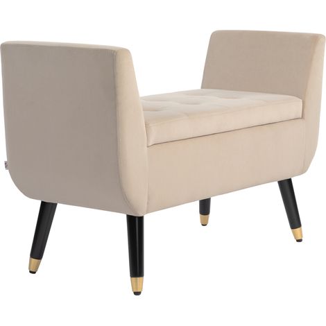 Panca contenitore imbottita con braccioli in poliestere effetto velluto beige 107x42x65 cm (1/5)
