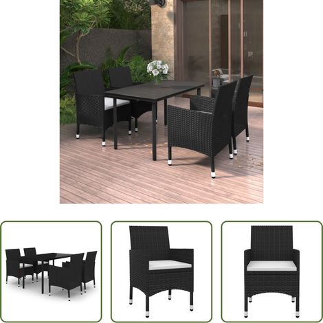 vidaXL Salle à manger extérieure - Ensemble à manger de jardin coussins 5 pcs Résine tressée Verre (1/5)