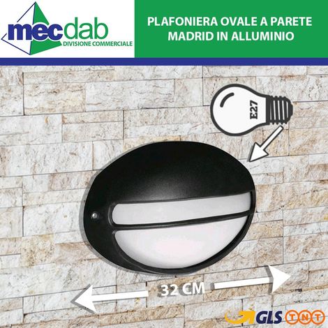 Plafoniera Ovale Madrid Lampada Da Esterno Giardino Attacco E27 32X20 Cm