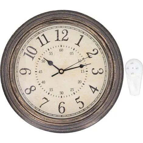 Horloge murale vintage à mouvement quartz silencieux, ronde, décorative et rétro, à suspendre, pour salon ou chambre, 30 cm (12 pouces), bronze (1/3)