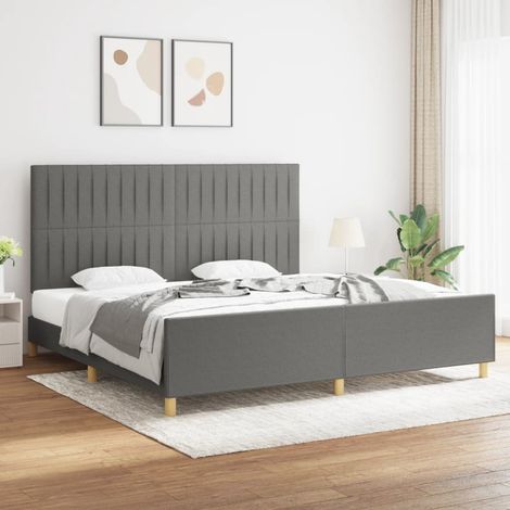 Lit adulte avec tête de lit Cadre de lit Lit Grand Gris foncé 200x200 cm Tissu FR68700 (1/5)