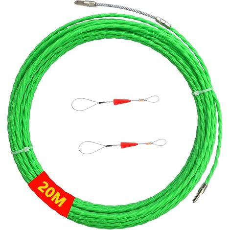 20 m Tire Fil électriques, φ 4 mm Fish Tape Cable, avec 2 Tête Flexible de Guidage, Aiguille Passe Cable pour Câble de Communication Mur Conduit de Sol (1/5)
