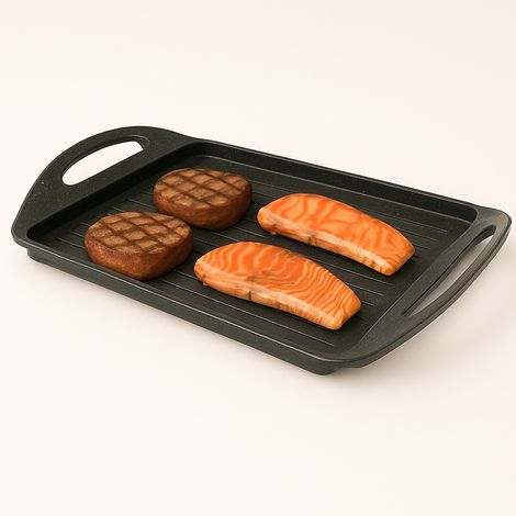 Piastra Grill Bistecchiera con 2 Manici e Fondo Induzione Effetto Pietra 25x35cm (1/4)