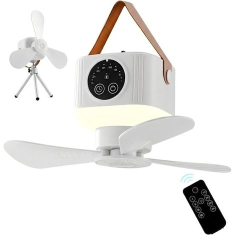Ventilatore da campeggio con luce LED，4 velocità，luce LED，timer，ventilatore ricaricabile per tenda，Bianco (1/5)