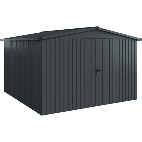 Hörmann Ecostar Metall-Gerätehaus "Euroline Trend" mit Satteldach ESD 14, anthrazitgrau, 310 x 310 cm, 2-flüglige Tür