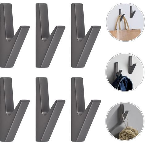 Filiyano-Lot de 6 crochets muraux gris, cintres avec vis de fixation, crochets porte-serviettes pour salle de bain et cuisine (1/4)